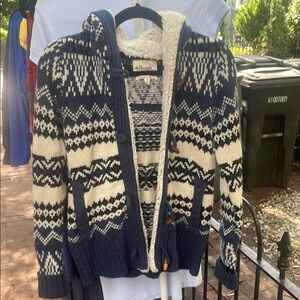 Navy and White Women’s Toggle Sweater